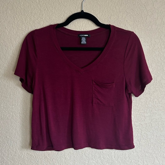 Deep Red Short Sleeve Crop Top, Size Small - Picture 2 of 7